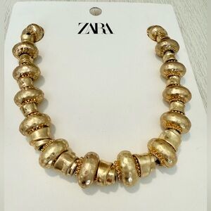 Zara Gold Chunky Beaded Corded Statement Necklace